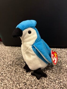 Ty Blue, White and Black Plush Bird Beanie Baby
